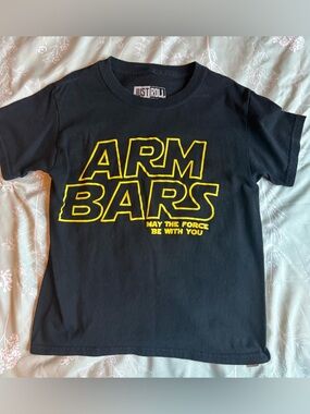 Kids Graphic Tee in Black with Yellow 'ARM BARS' Print